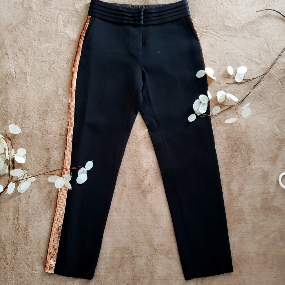 KATE SPADE Twill Straight Leg Pantsblack with  gold sequins